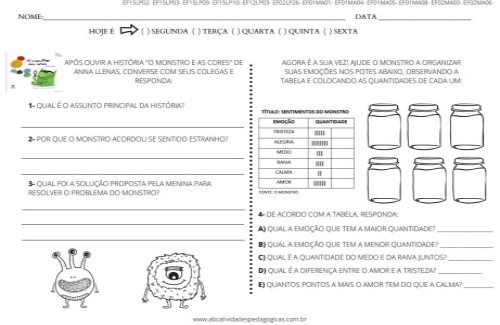 atividade volta às aulas monstro das cores